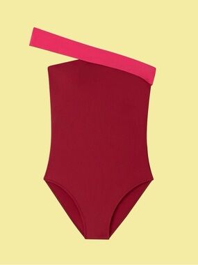 summersalt One-Shoulder Two-Tone One-Piece Swimsuit in Wine and Hot Pink